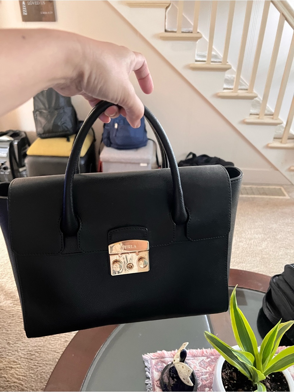 Elegant Black Top-Handle Satchel with Gold Hardware